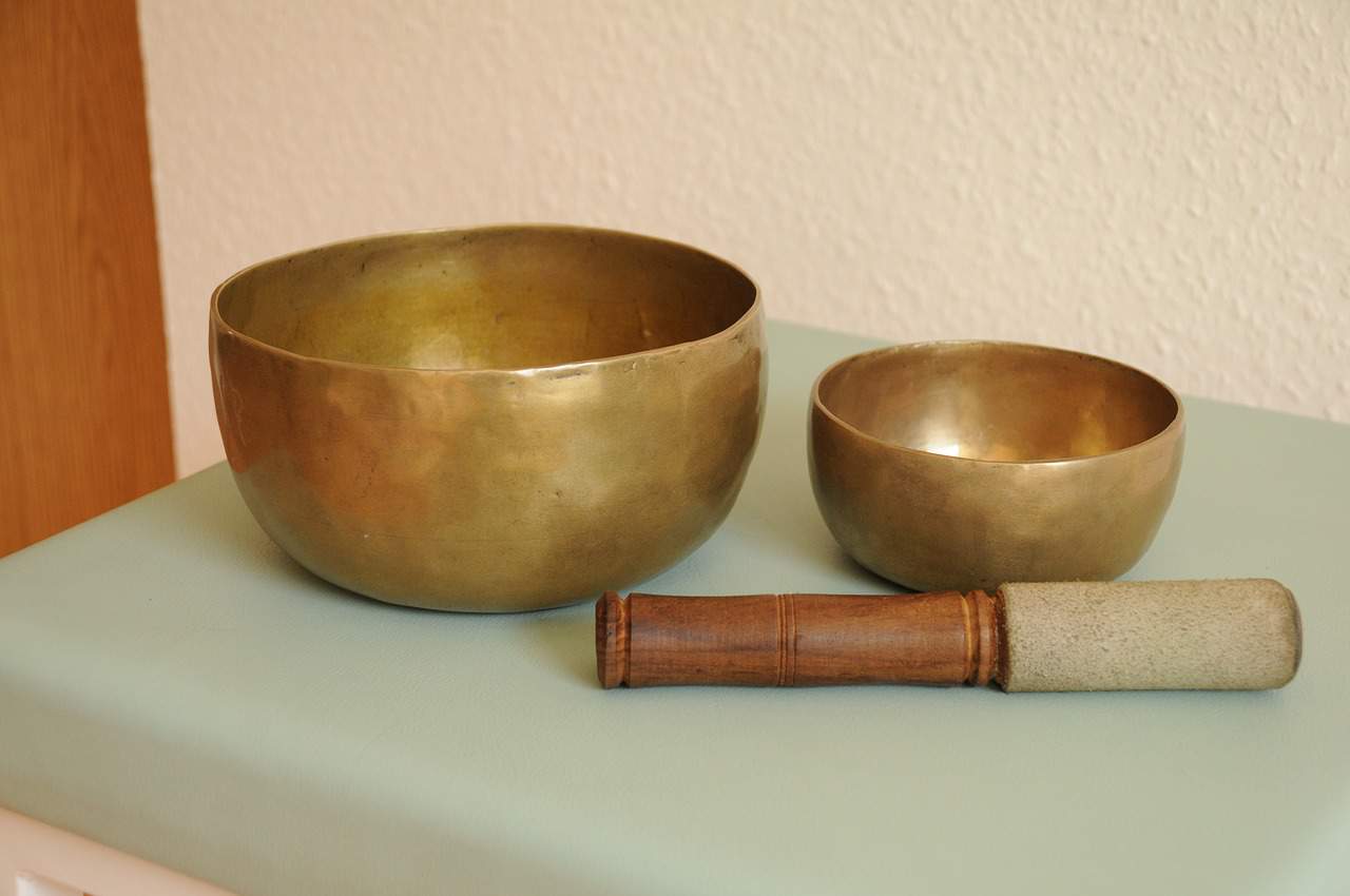 singing bowls on table