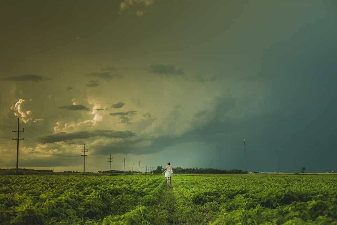 woman walking field