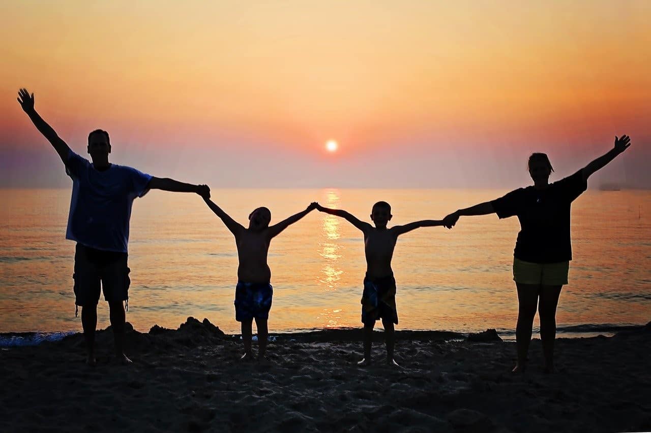 happy family sunset