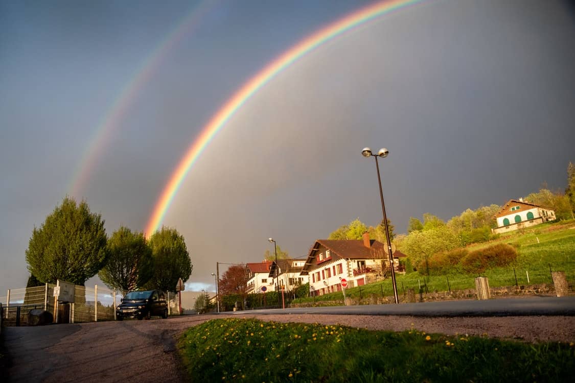 houses double rainbow