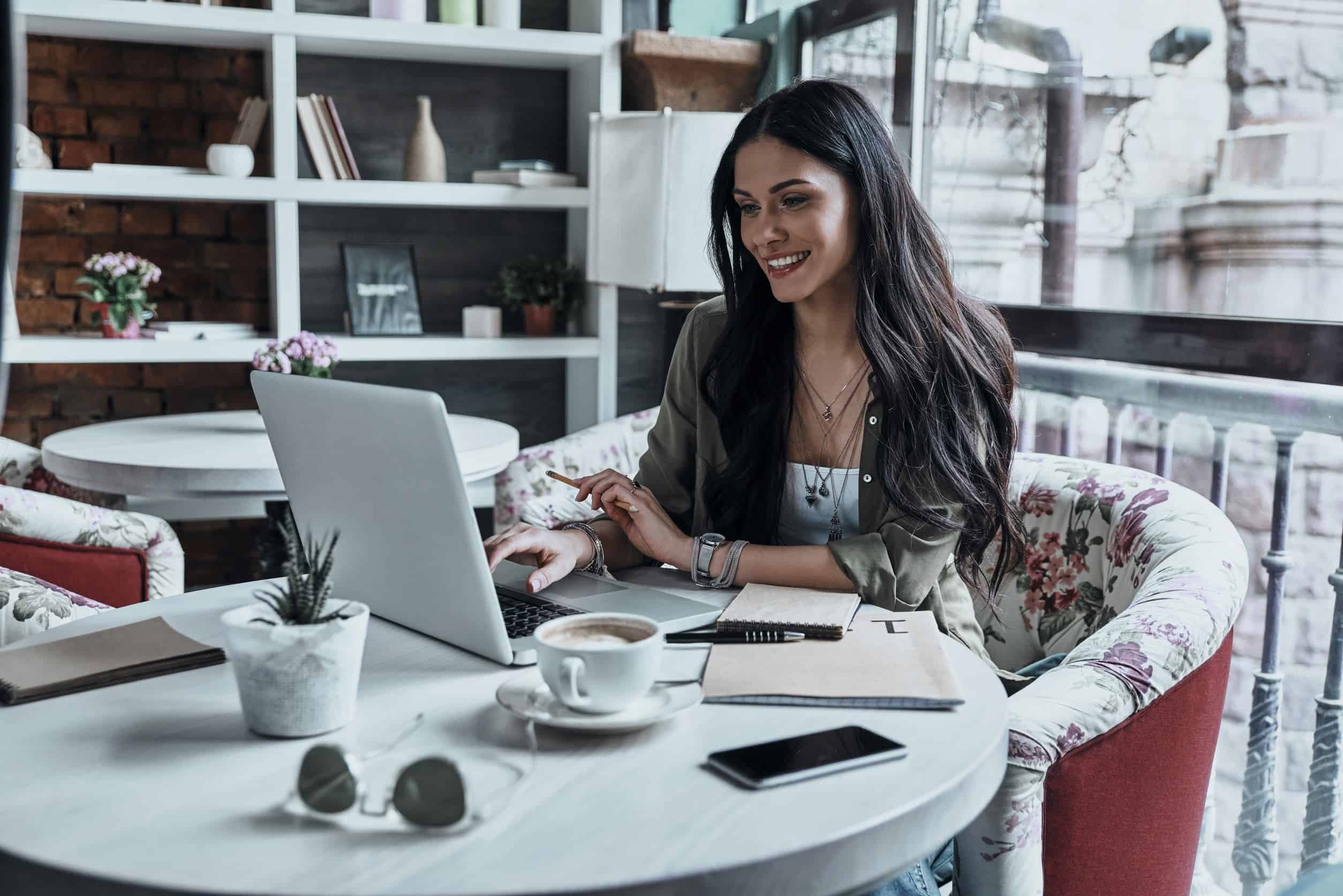 woman alone working