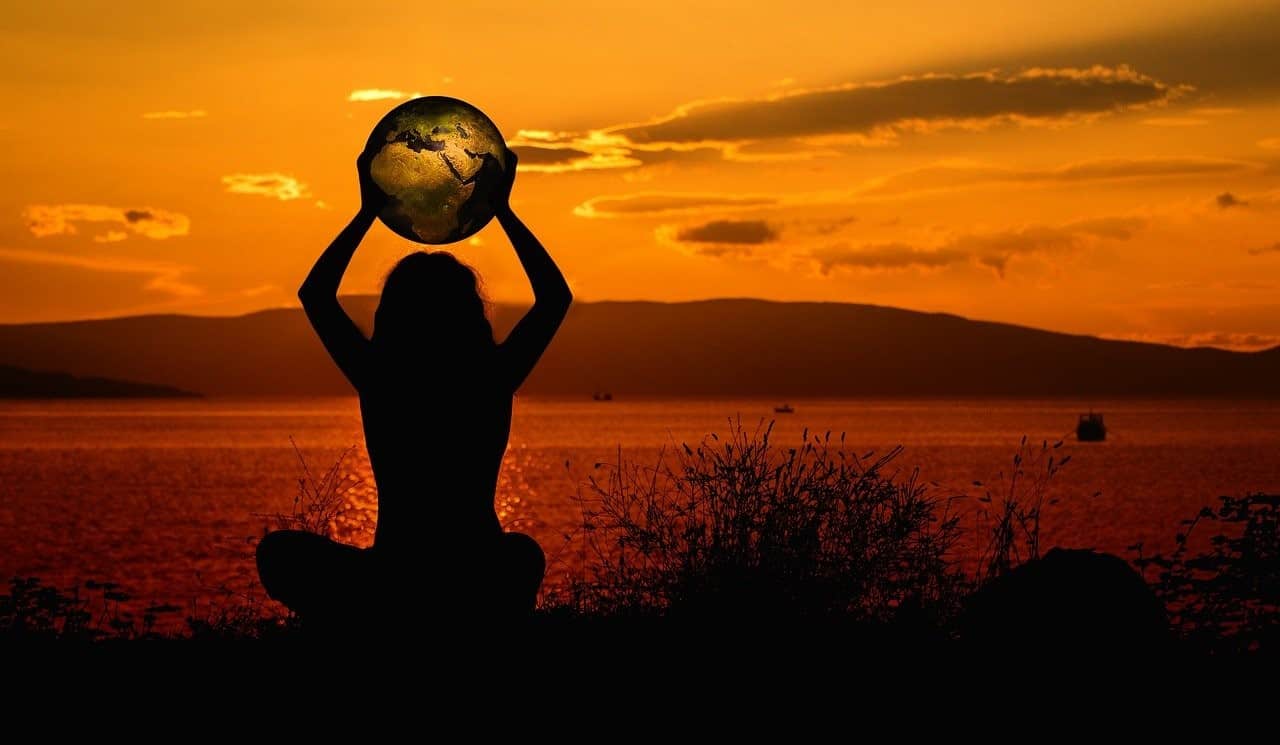 globe woman meditation