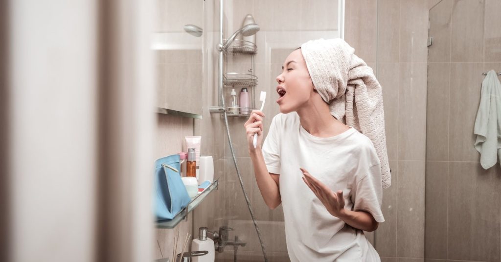 woman singing in the bathroom