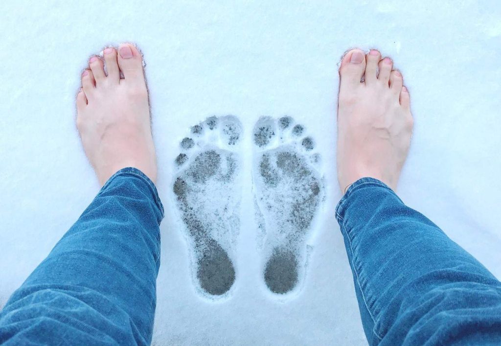 barefoot on snow