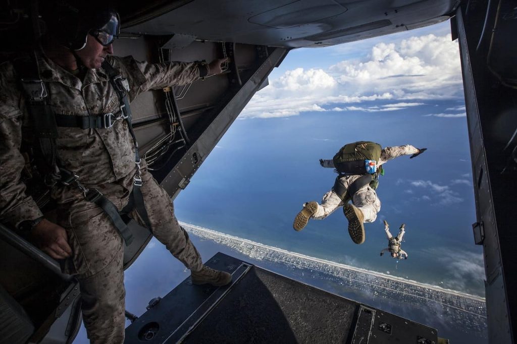 military men sky diving