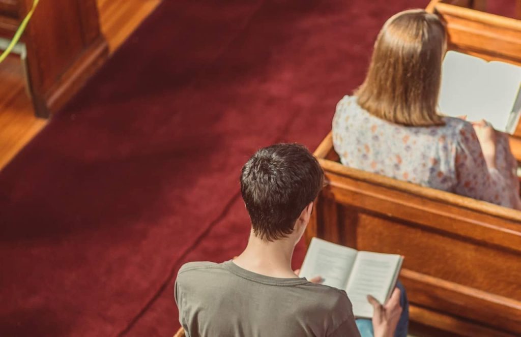 people reading bible on church