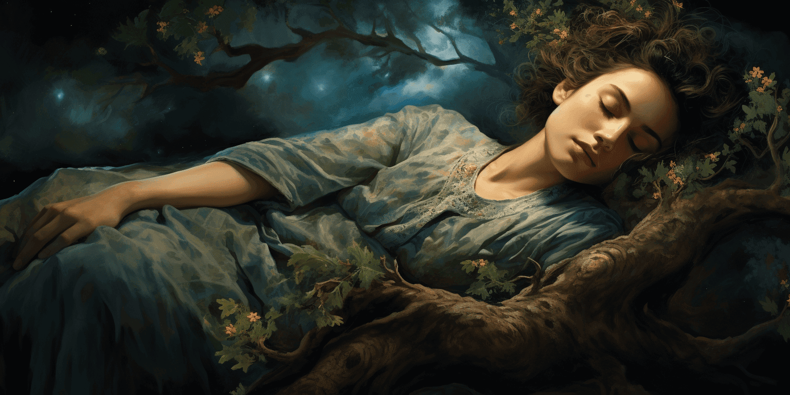 woman sleeping on aa tree branch