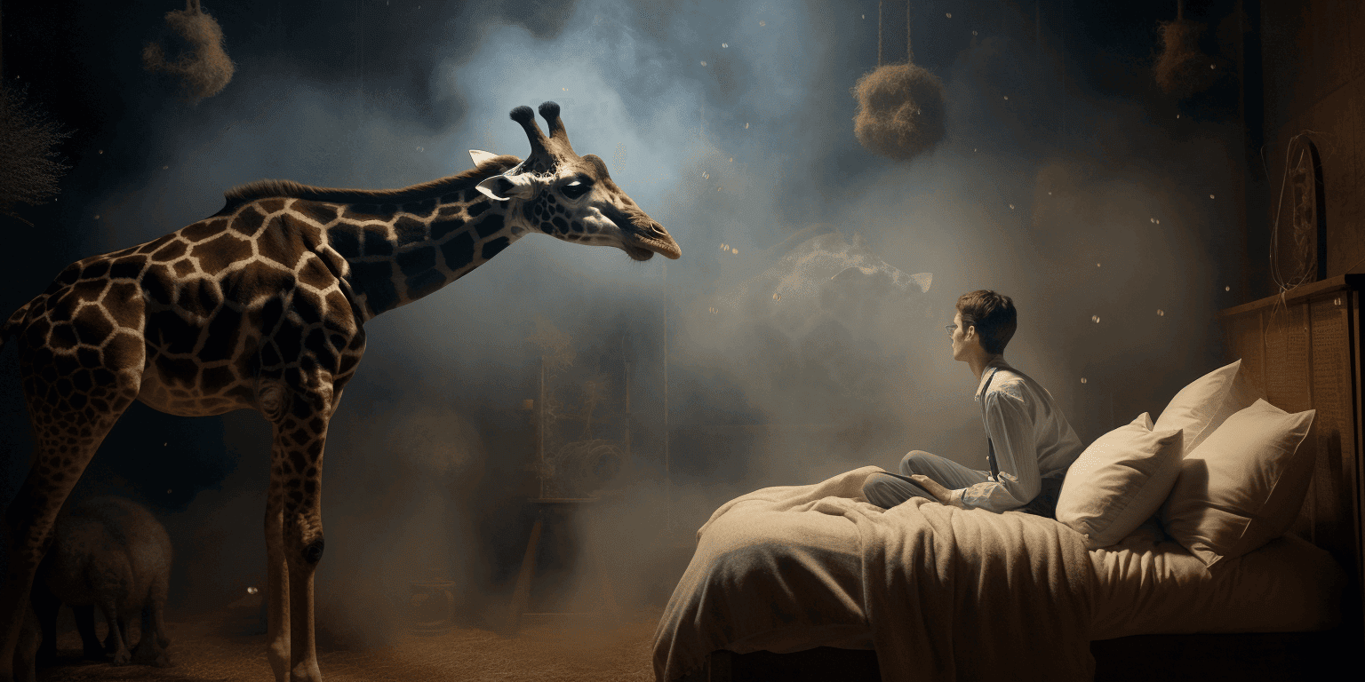 boy and giraffe in bedroom