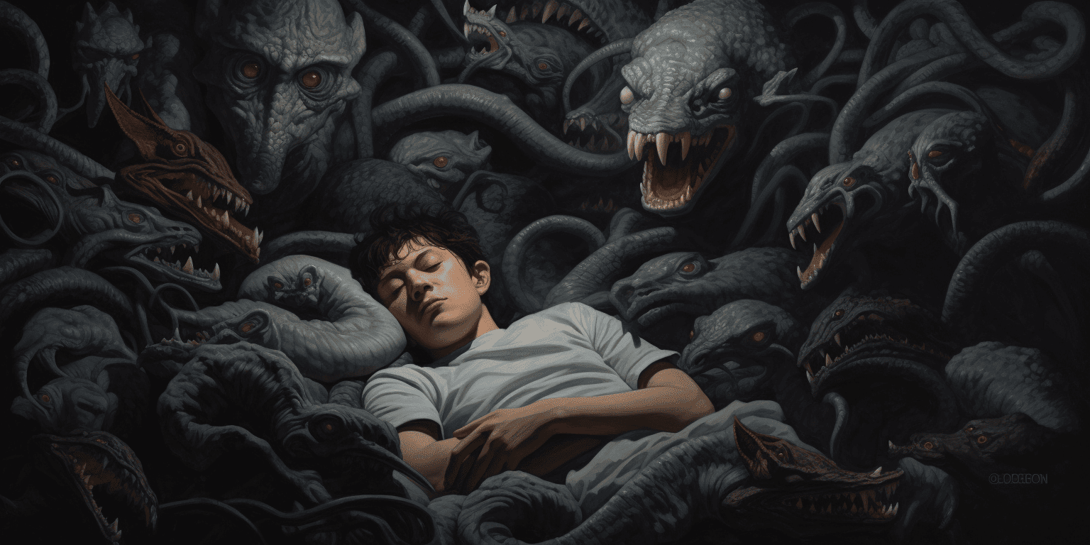 boy surrounded with monsters