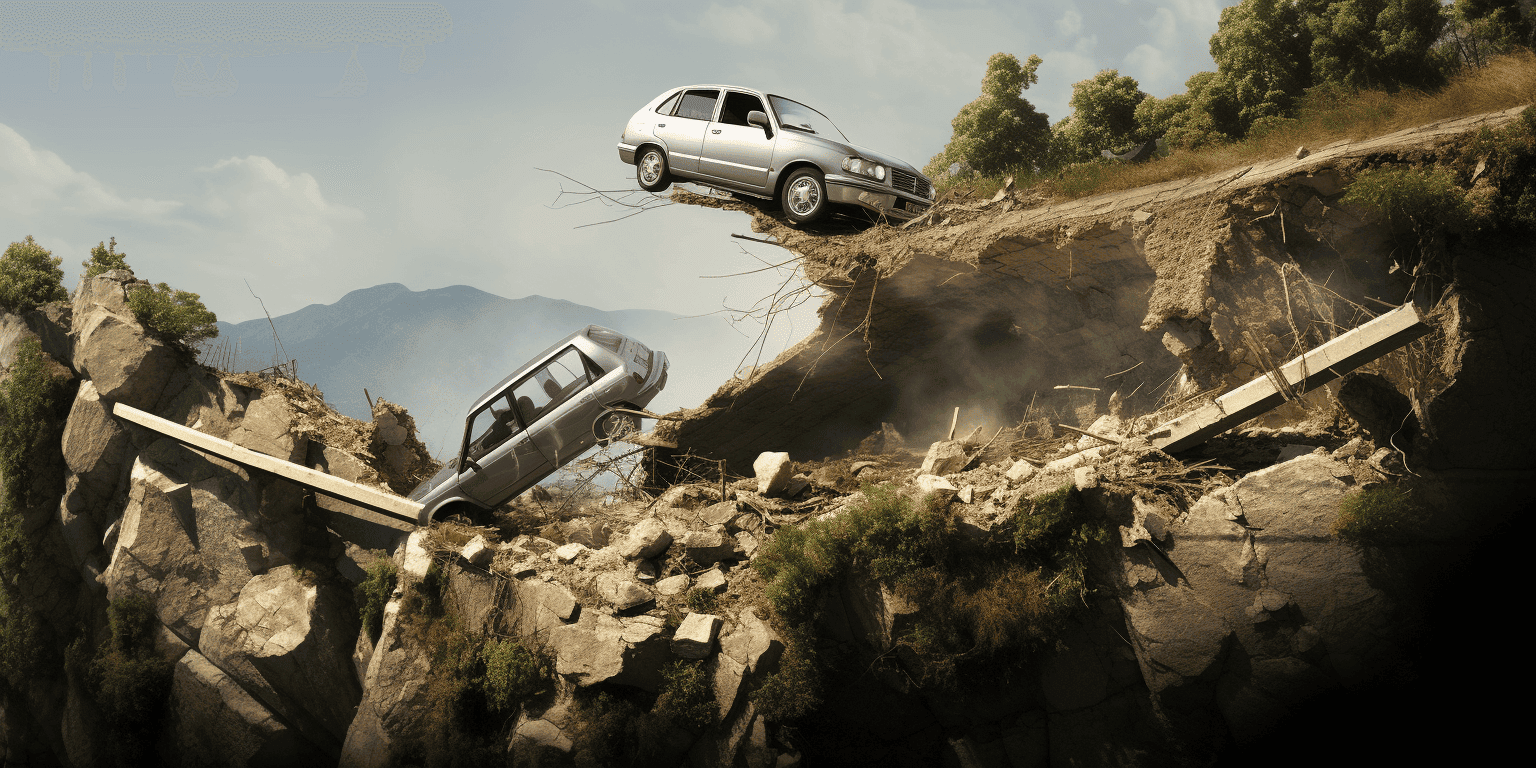 cars falling down a cliff