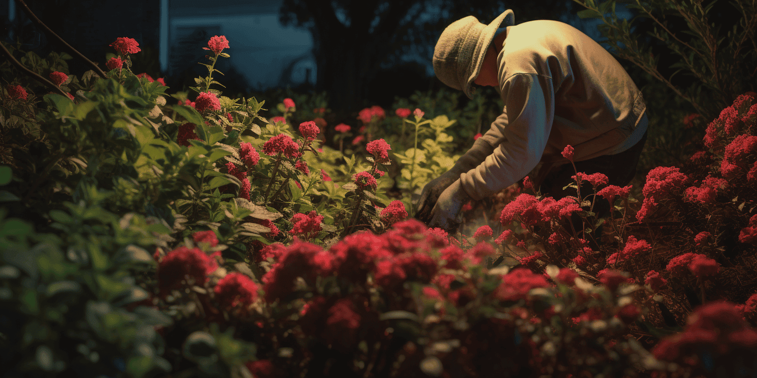 gardener surrounded by flowers
