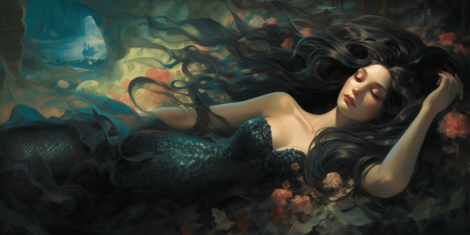 gorgeous mermaid with long black hair