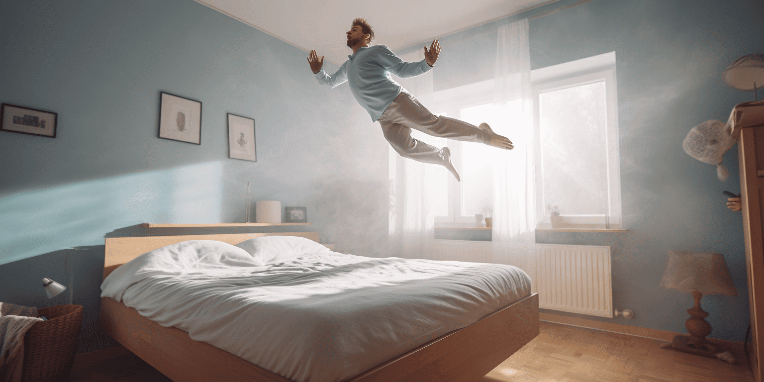 man levitating from his bed