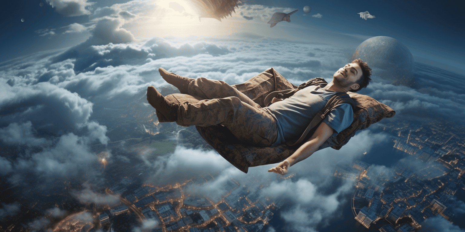 man sleeping above the sky