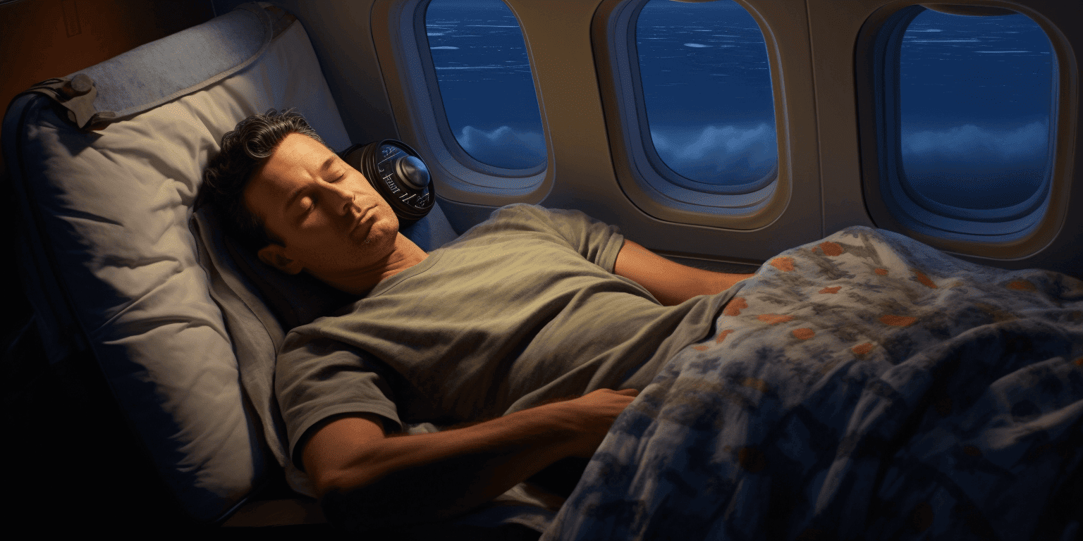 man sleeping in an airplane