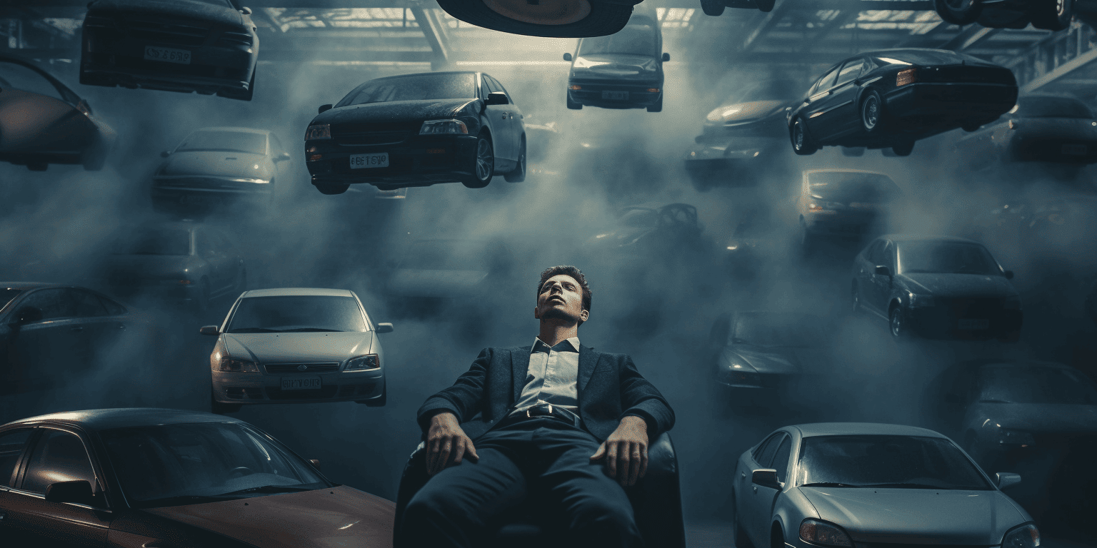 man surrounded by cars