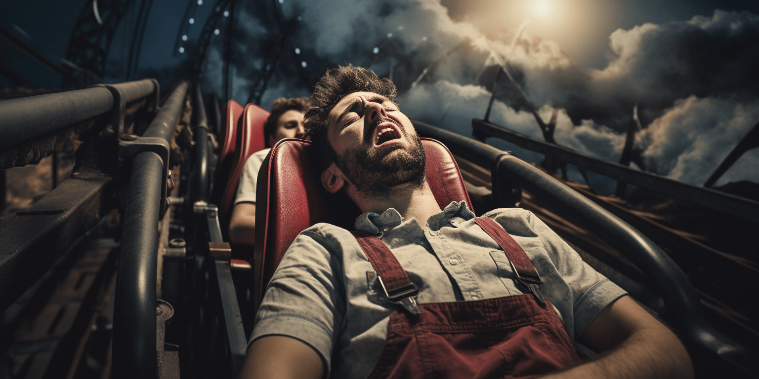 men on a roller coaster
