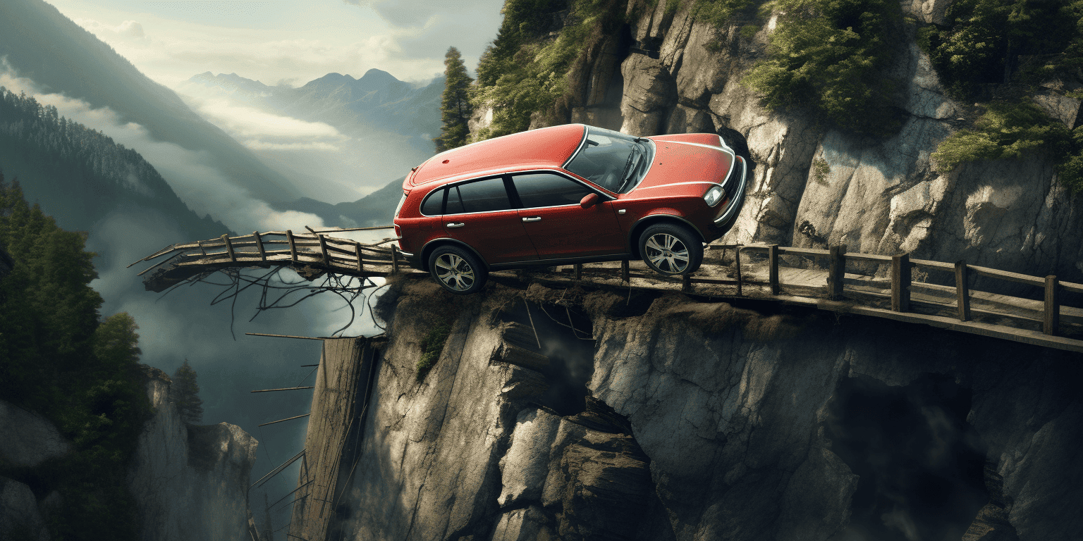 red car falling down a cliff