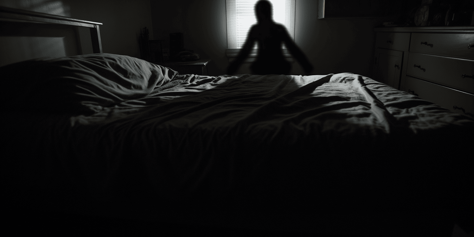 shadow of a person on a bed