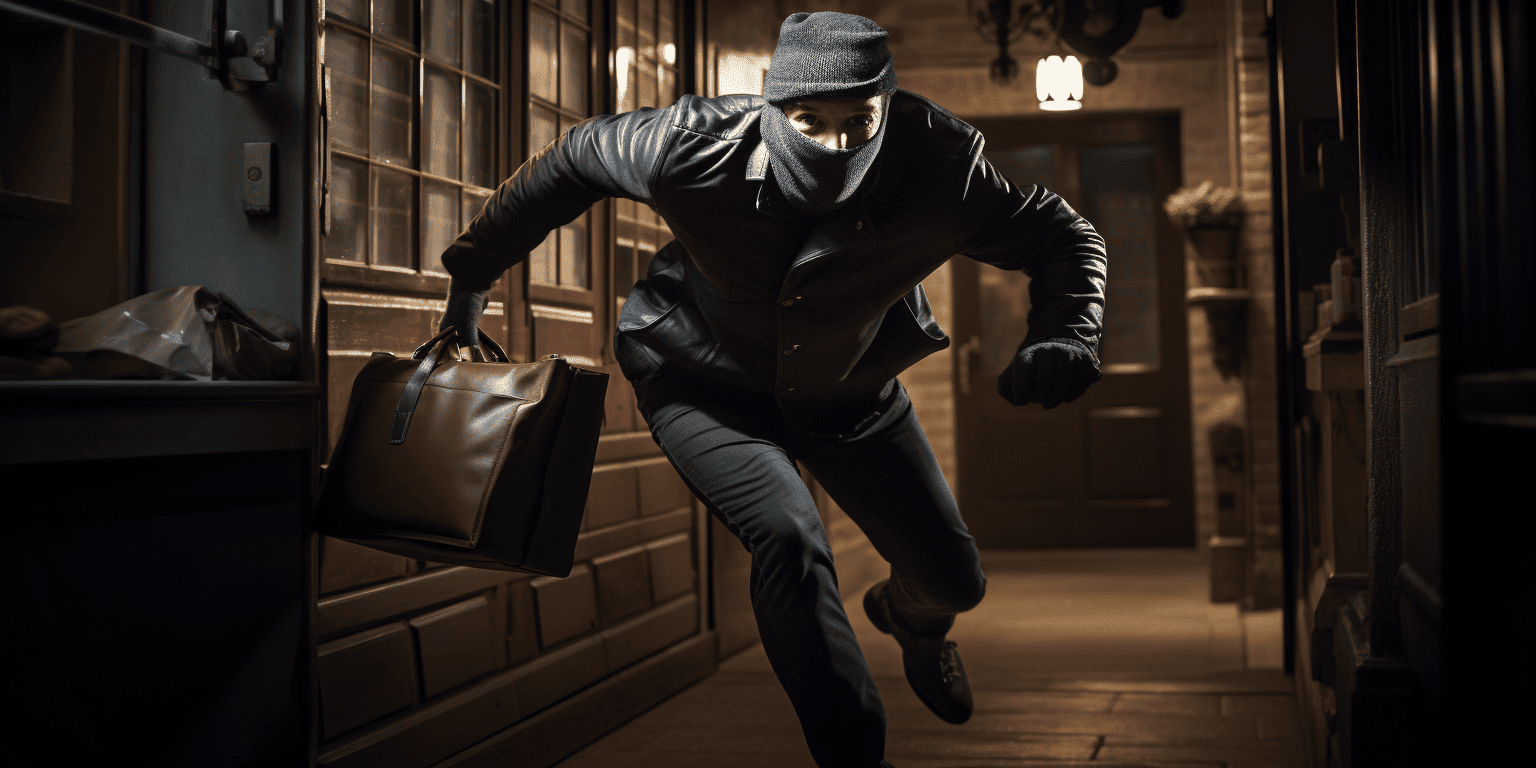 thief running with a leather bag
