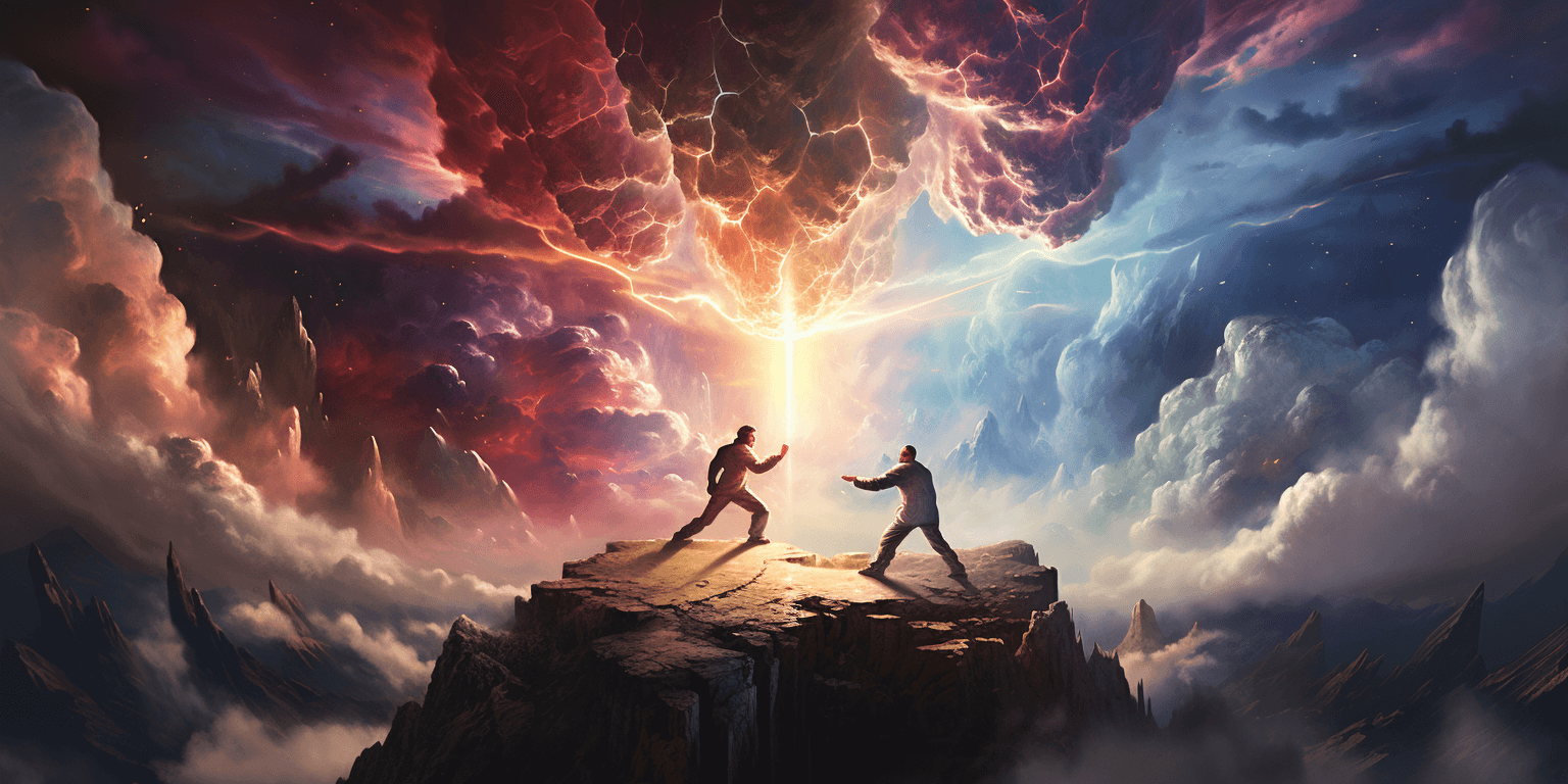 two man fighting on a cliff