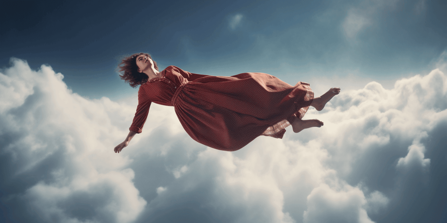 woman floating in the sky