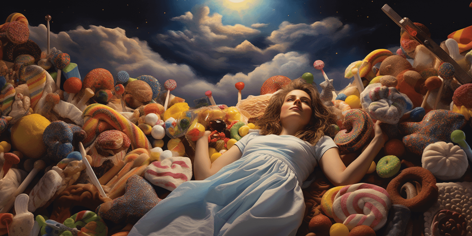 woman lying on top of sweets