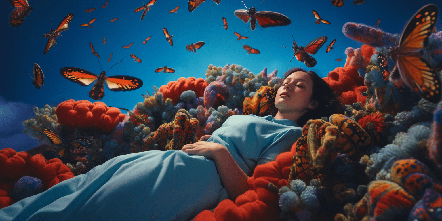 woman surrounded by butterflies